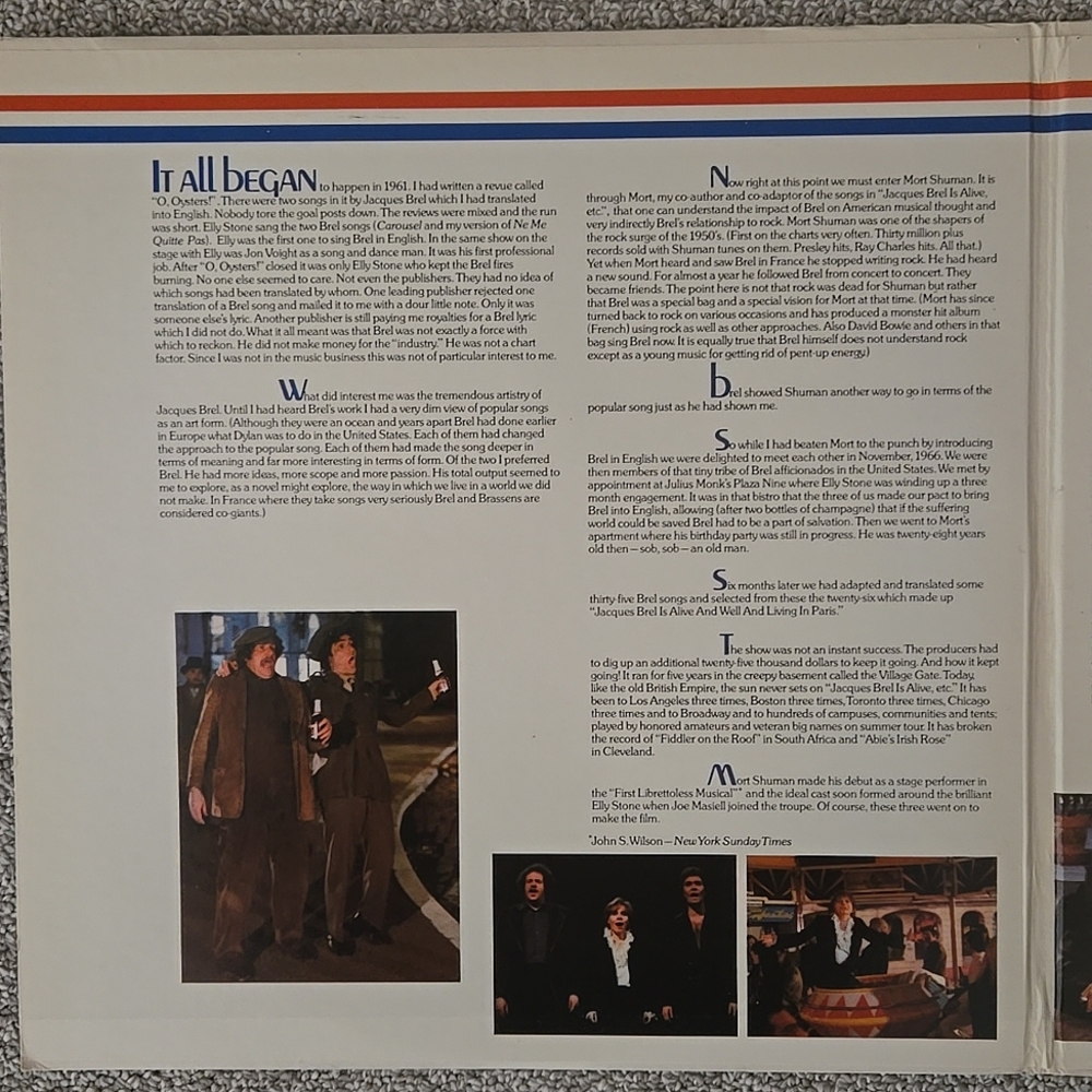 Jacques Brel Is Alive And Well Soundtrack 1974 Atlantic Vinyl LP Album - Picture 3 of 11